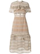 Self-portrait - Yoke Frilled Dress - Women - Polyester/spandex/elastane - 8, Nude/neutrals, Polyester/spandex/elastane
