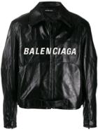 Balenciaga Embroidered Logo Biker Jacket - Black