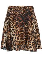 We11done High Waisted Leopard Print Pleated Mini Skirt - Brown