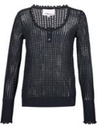 3.1 Phillip Lim Open Knit Henley Top, Women's, Size: Small, Black, Polyester/wool
