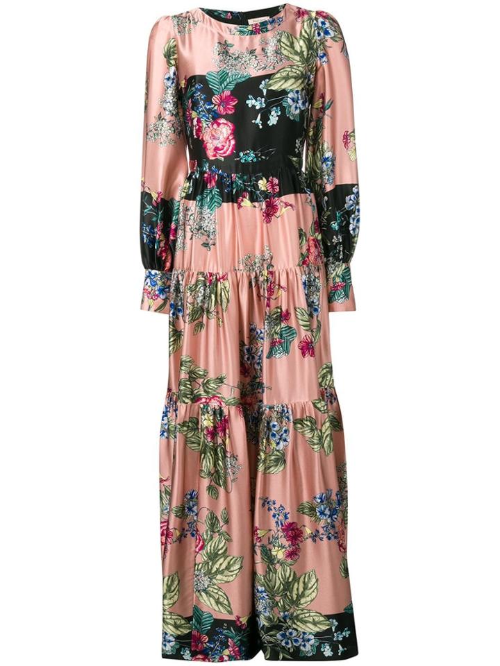 Black Coral Floral Long Dress - Pink