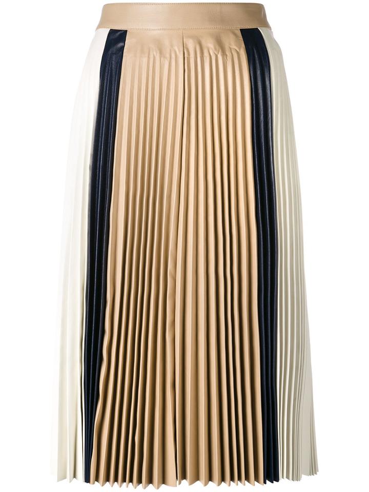 Victoria Beckham - Blockcolour Pleated Midi Skirt - Women - Lamb Skin - 12, Nude/neutrals, Lamb Skin