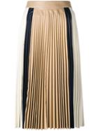 Victoria Beckham - Blockcolour Pleated Midi Skirt - Women - Lamb Skin - 12, Nude/neutrals, Lamb Skin