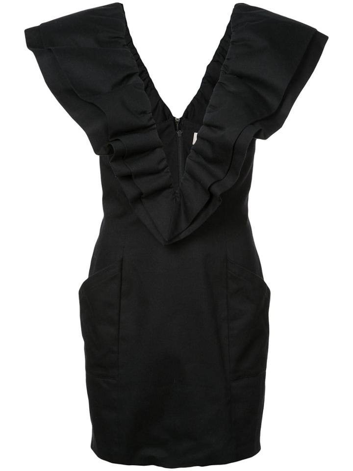 Fleur Du Mal Deep V Ruffle Dress - Black