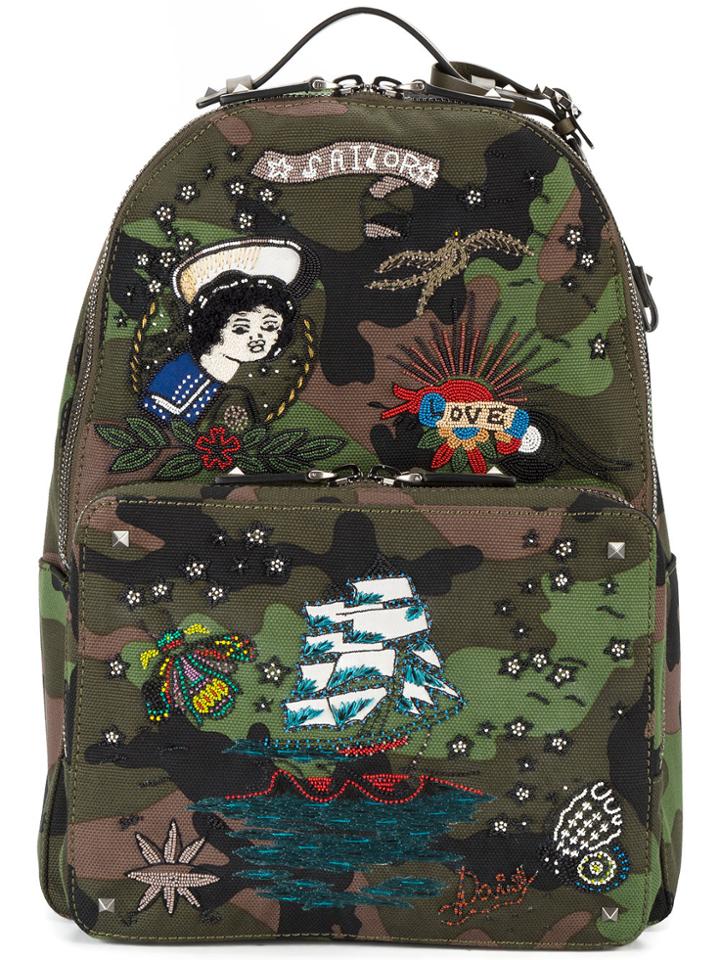 Valentino Valentino Garavani Tattoo Embroidered Backpack - Green