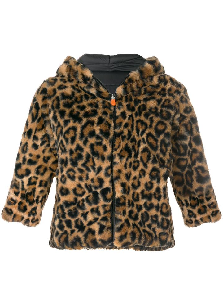 Save The Duck Cropped Animal Print Jacket - Nude & Neutrals