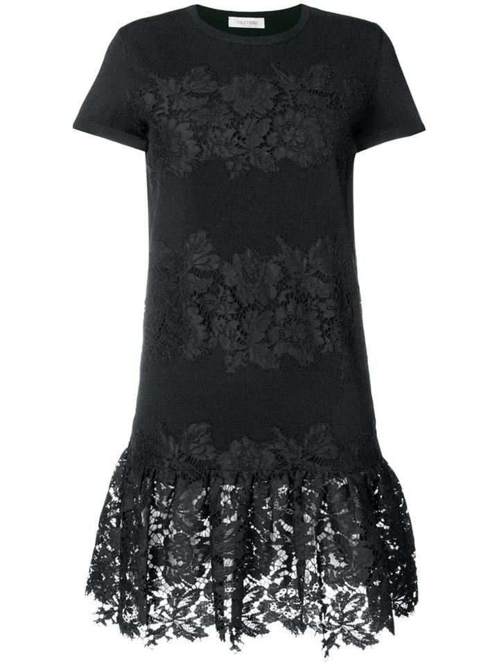 Valentino Lace Panel Sweater Dress - Black