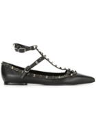 Valentino Rockstud Rolling Ballerinas, Women's, Size: 38, Black, Calf Leather/leather/metal Other