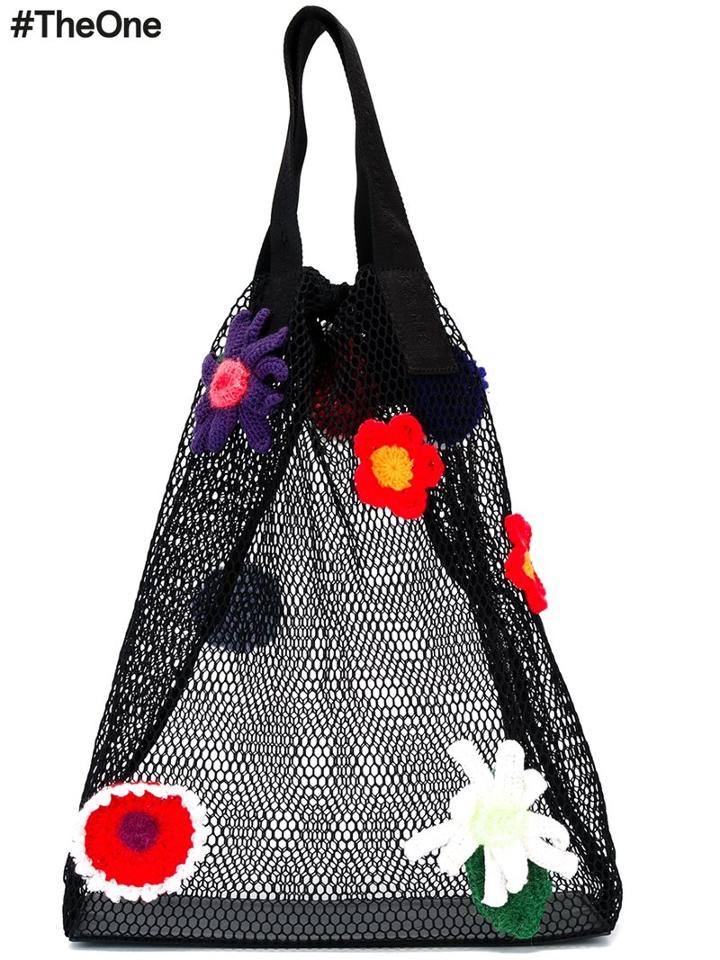 Christopher Kane Crochet Flower Mesh Shopper, Women's, Black, Cotton/leather