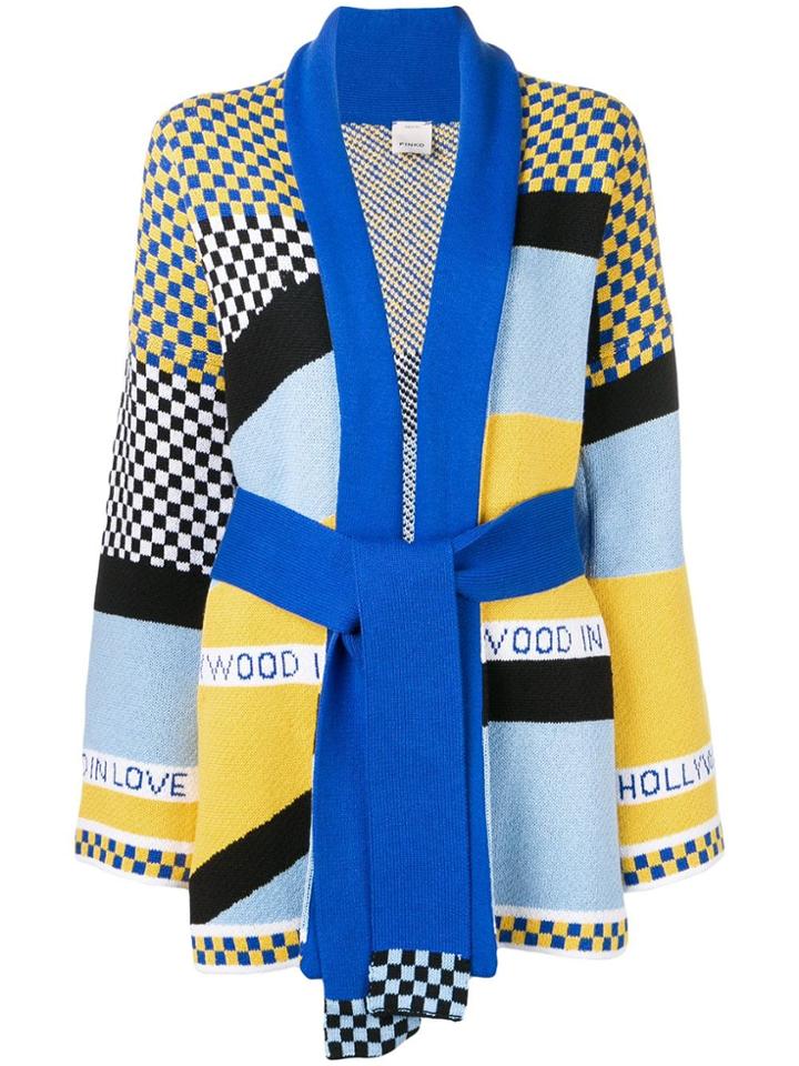 Pinko Colour-block Belted Cardigan - Blue