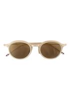 Thom Browne Round Frame Sunglasses, Men's, Grey, Gold Plated Titanium/glass