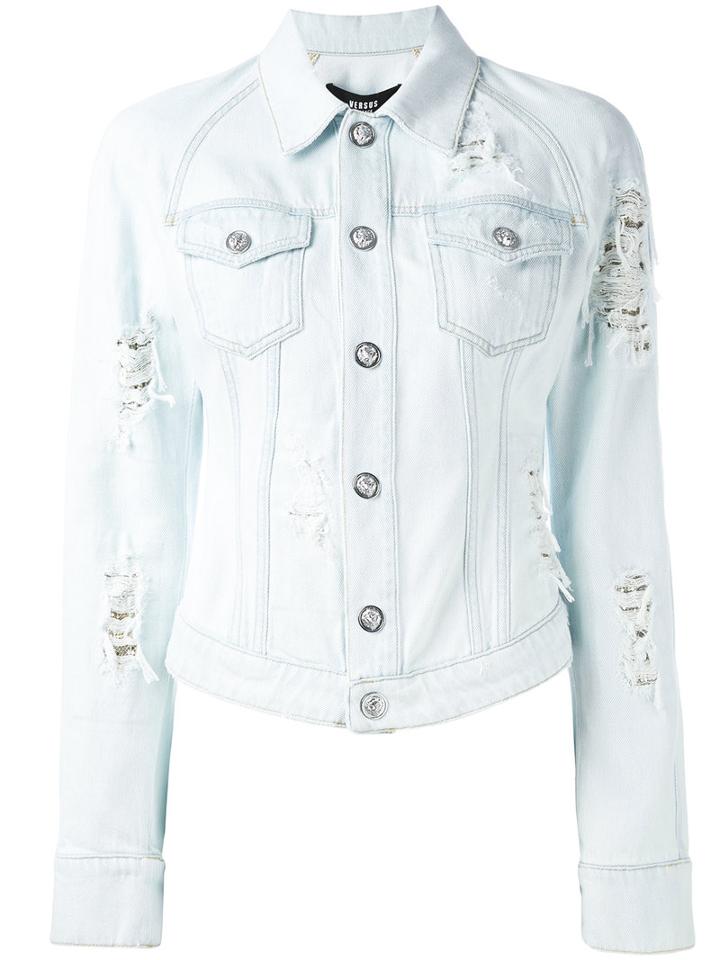 Versus - Distressed Denim Jacket - Women - Cotton/polyester/metal - 40, Blue, Cotton/polyester/metal