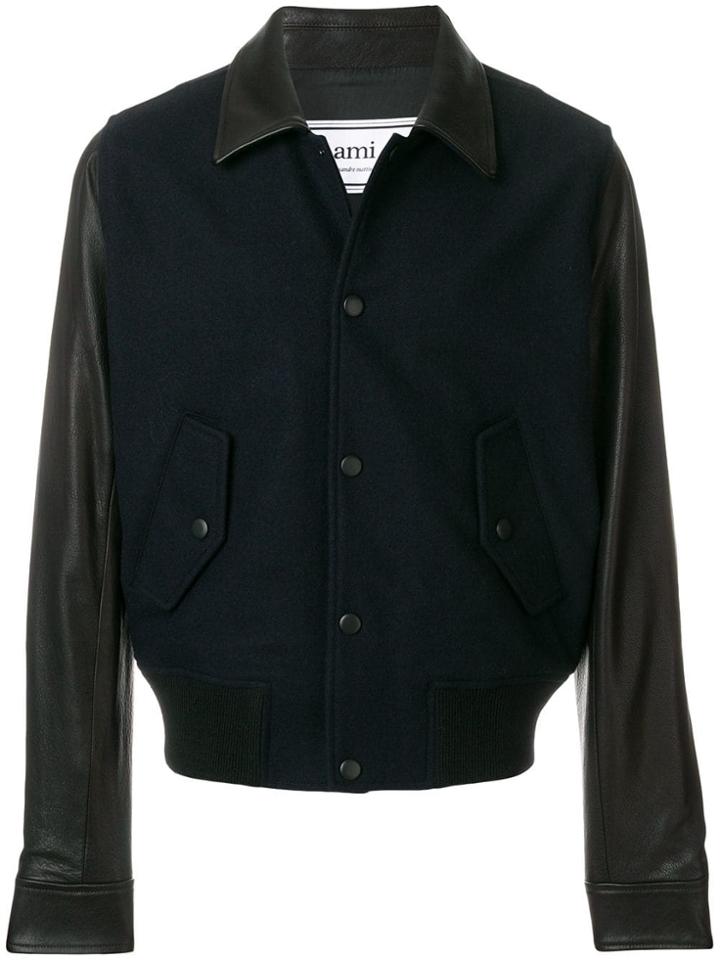 Ami Alexandre Mattiussi Bimaterial Snap Buttons Jacket - Blue