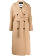 Msgm Double-breasted Virgin Wool Trench Coat - Neutrals