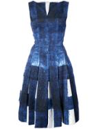 Oscar De La Renta Printed Sleeveless Split Neck Dress - Blue