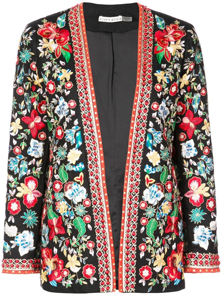Alice+olivia Floral Embroidered Jacket - Black