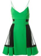 David Koma Tulle Panel Pleated V Neck Dress