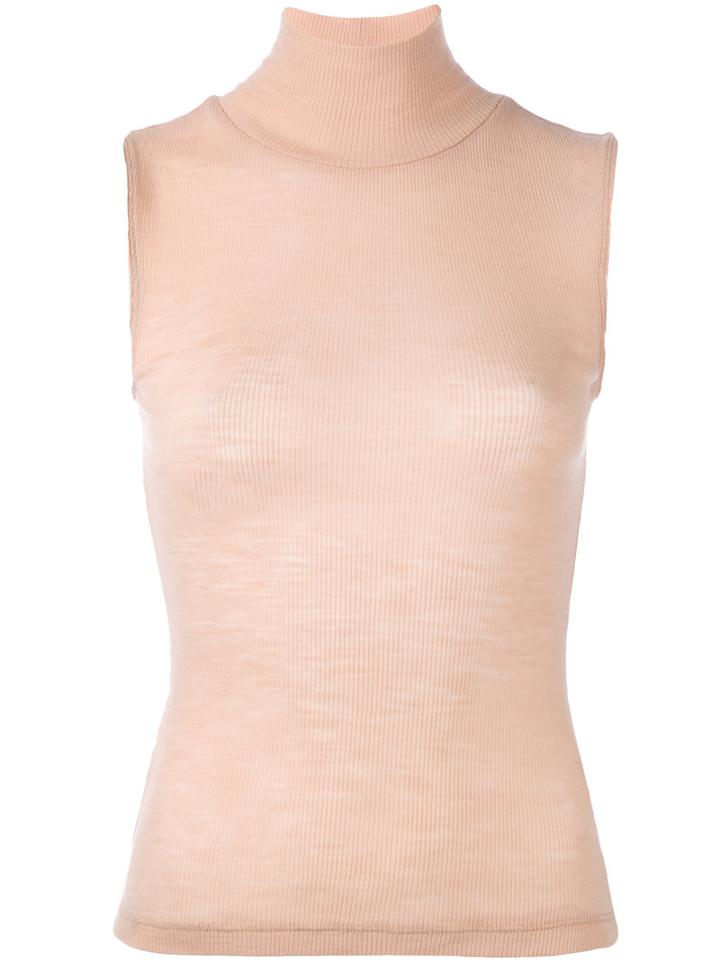 T By Alexander Wang - Sheer Ribbed Sleeveless Turtleneck - Women - Wool - M, Women's, Pink/purple, Wool