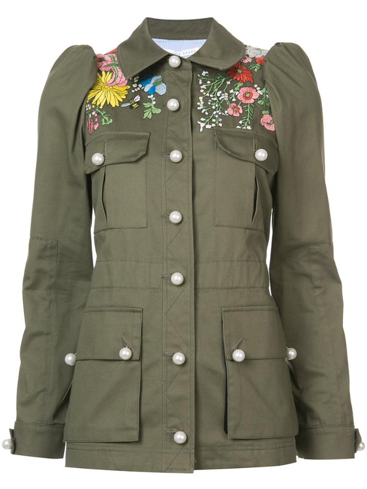 Veronica Beard Embroidered Military Jacket - Green