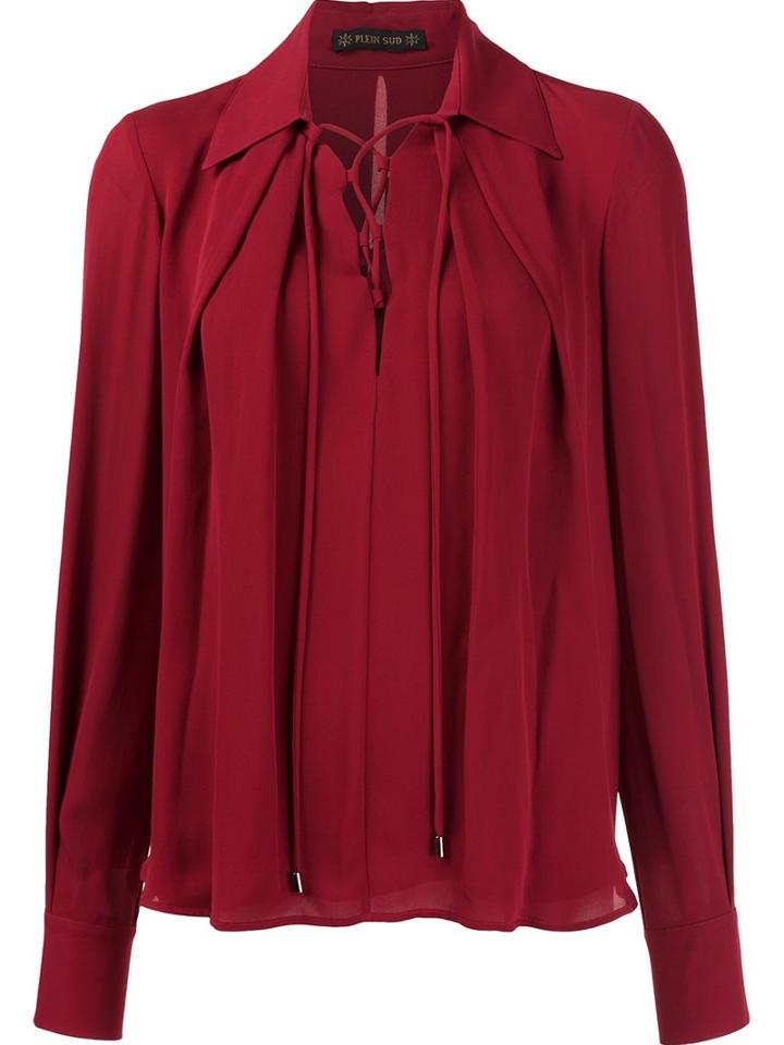 Plein Sud Lace-up Neck Blouse, Women's, Size: 40, Red, Silk