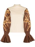 All Things Mochi Ava Embroidered Sleeve Cotton Blend Shirt - Nude &