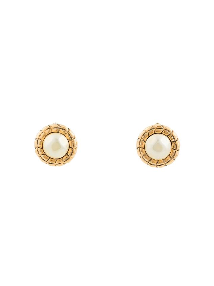 Chanel Vintage Round Pearl Edge Design Earrings - Gold