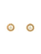 Chanel Vintage Round Pearl Edge Design Earrings - Gold
