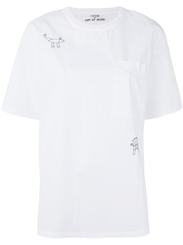 Closed - Embroidered Animal T-shirt - Women - Cotton - S, White, Cotton
