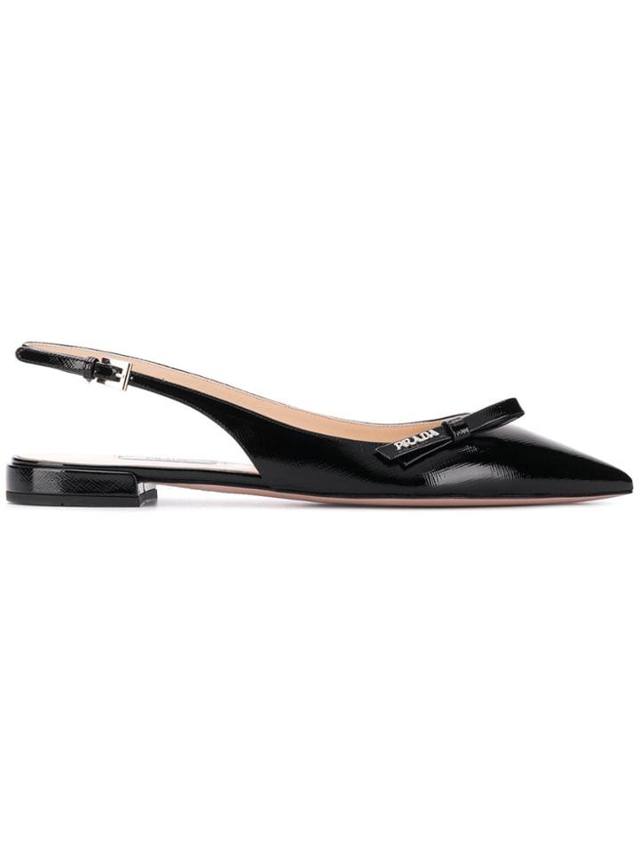 Prada Bow Slingback Ballerina Shoes - Black