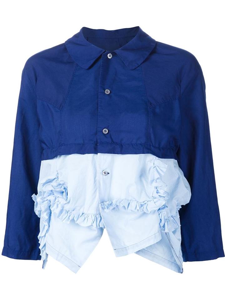 Comme Des Garçons Colour Block Ruffle Top, Women's, Size: Medium, Blue, Polyester