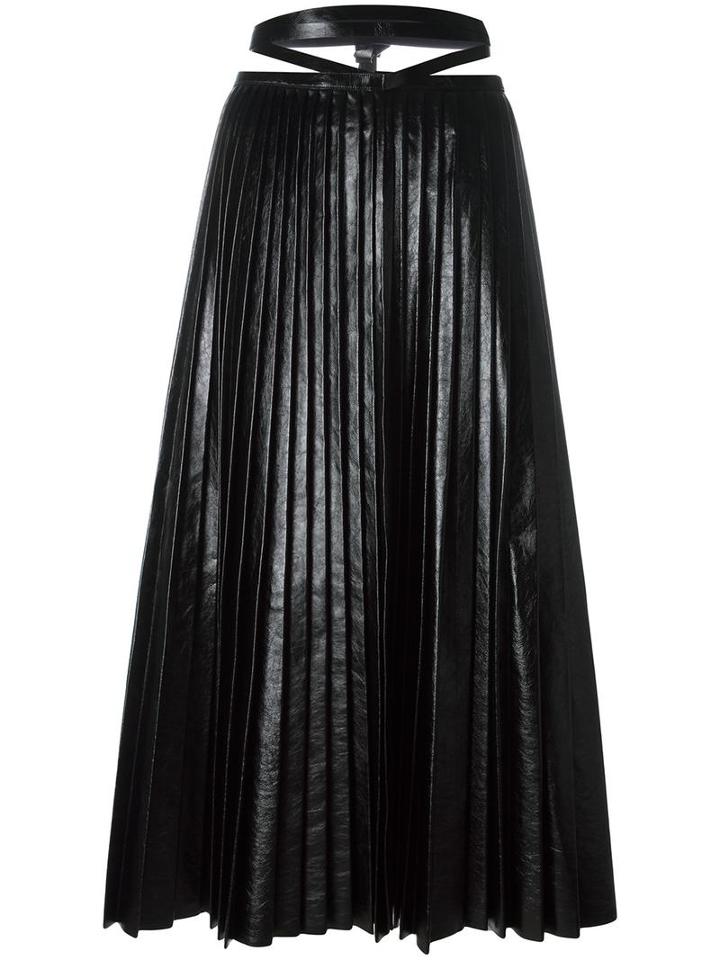 Valentino Pleated A-line Skirt, Women's, Size: 42, Black, Calf Leather