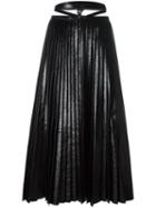 Valentino Pleated A-line Skirt, Women's, Size: 42, Black, Calf Leather