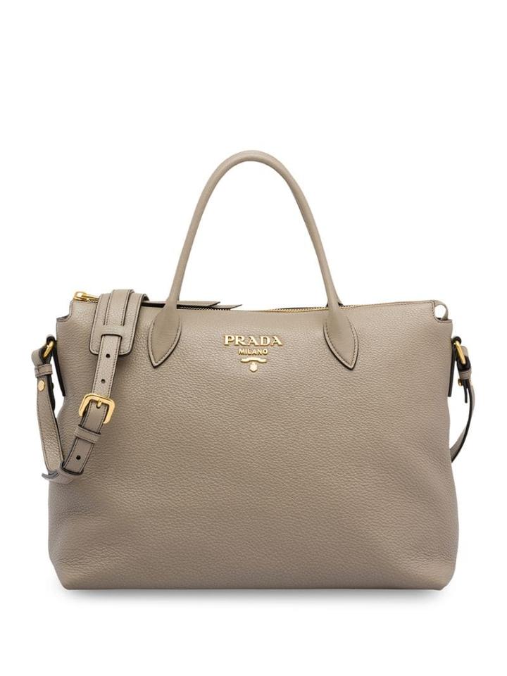 Prada Logo Plaque Tote Bag - Brown