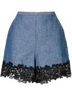 See By Chloé Lace Trim Chambray Shorts - Blue