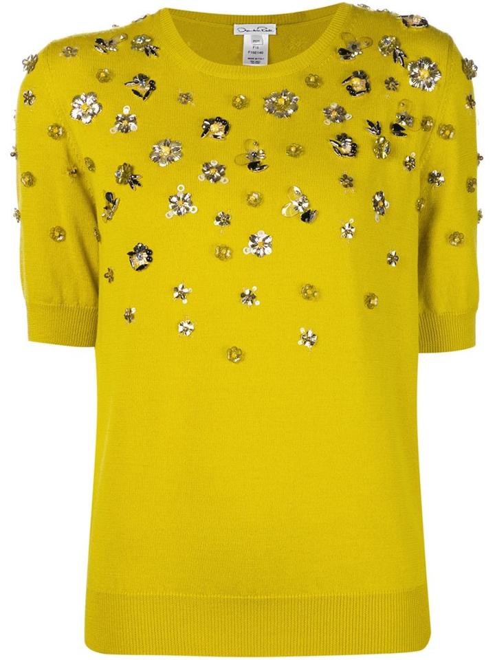 Oscar De La Renta Embellished Sweater, Women's, Size: Medium, Yellow/orange, Virgin Wool