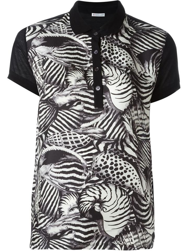 Moncler Animal Print Polo Shirt, Women's, Size: Small, Black, Silk/cotton/polyamide