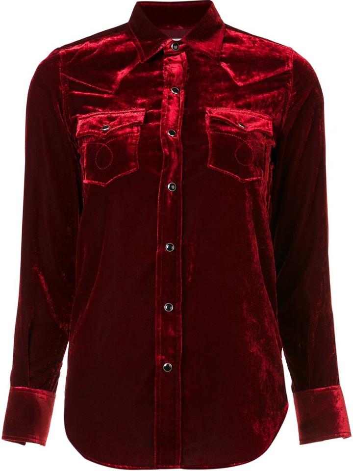 Saint Laurent Velvet Western Shirt, Women's, Size: Small, Red, Polyester/viscose