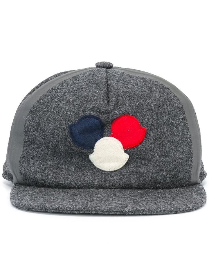 Moncler Logo Plaque Cap, Men's, Grey, Cotton/polyester/wool