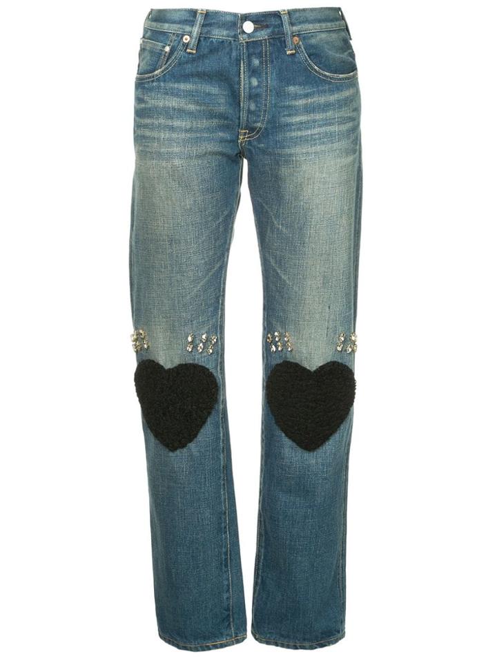 Tu Es Mon Trésor Heart Knee-patch Straight Jeans - Blue