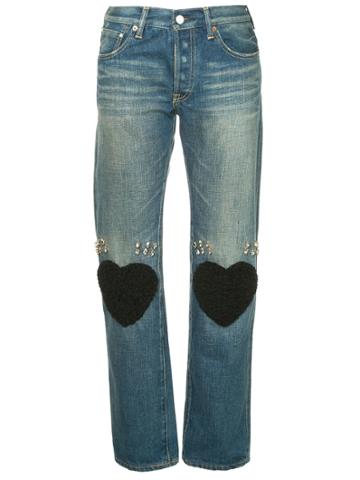 Tu Es Mon Trésor Heart Knee-patch Straight Jeans - Blue
