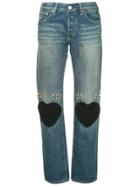 Tu Es Mon Trésor Heart Knee-patch Straight Jeans - Blue
