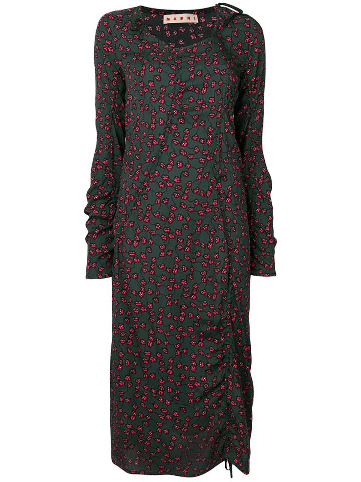 Marni Printed Ruched Midi Dress - Green