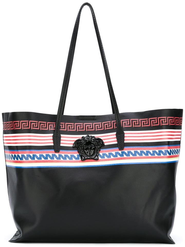 Versace Greca Palazzo Shopper Tote, Women's, Black, Nappa Leather