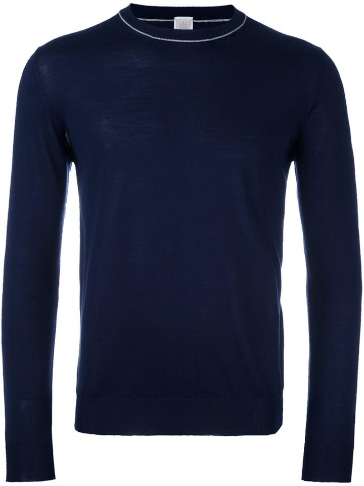 Eleventy Crew Neck Trim Jumper, Men's, Size: Xl, Blue, Silk/merino