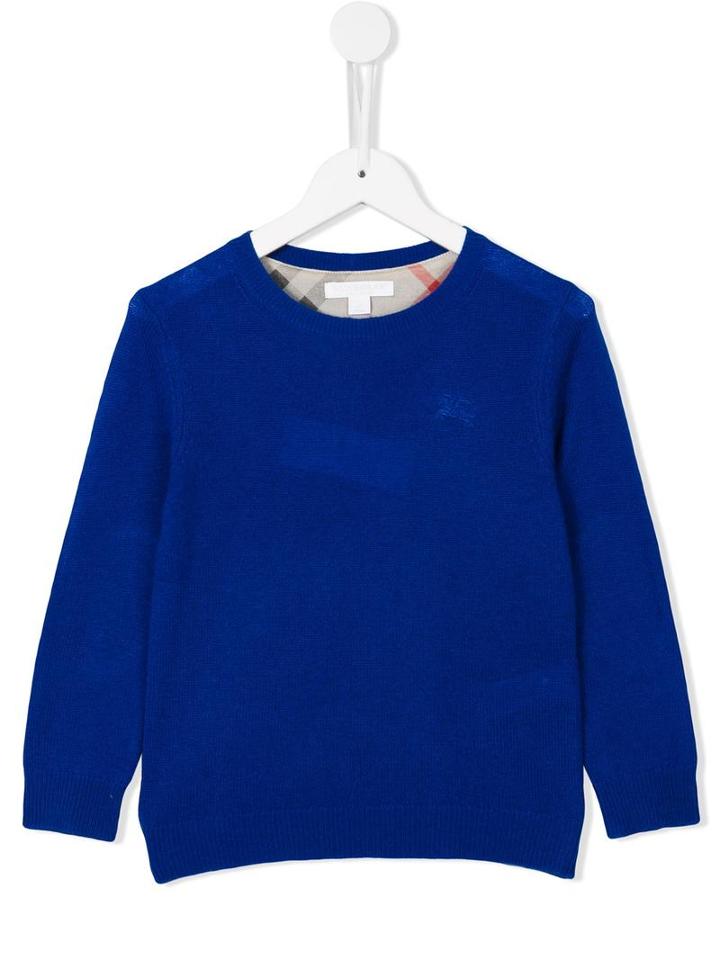 Burberry Kids Checked Elbow Patch Jumper, Toddler Unisex, Size: 4 Yrs, Blue, Cashmere