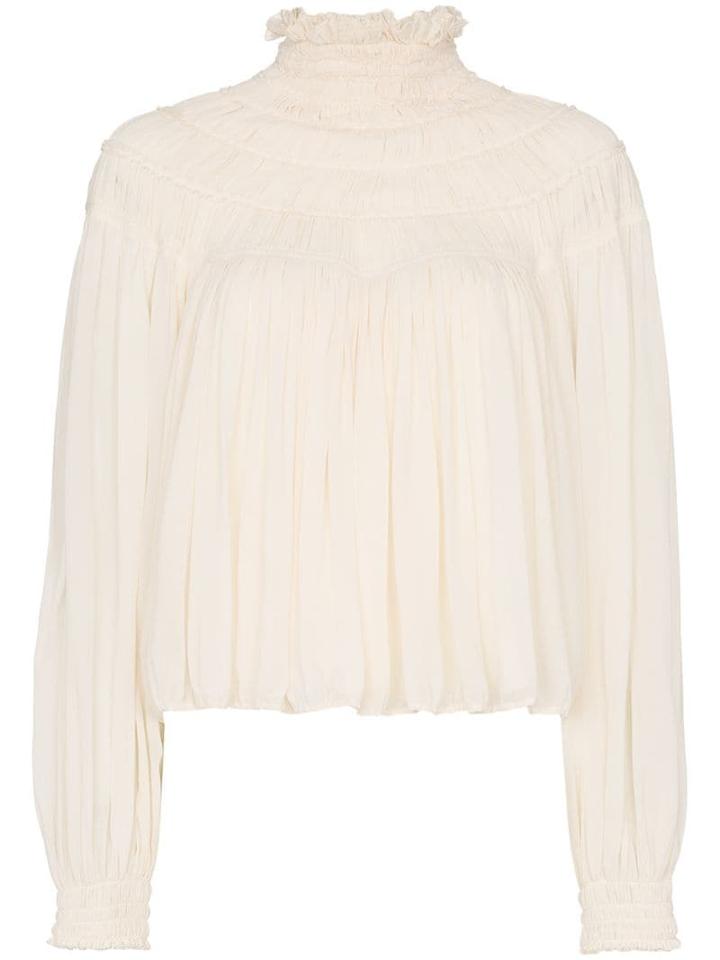 Chloé Ruched-neck Relaxed Blouse - White