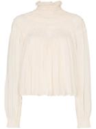 Chloé Ruched-neck Relaxed Blouse - White