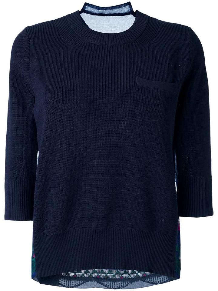 Sacai Tribal Lace Organza Insert Jumper, Women's, Size: 2, Blue, Cotton/polyester