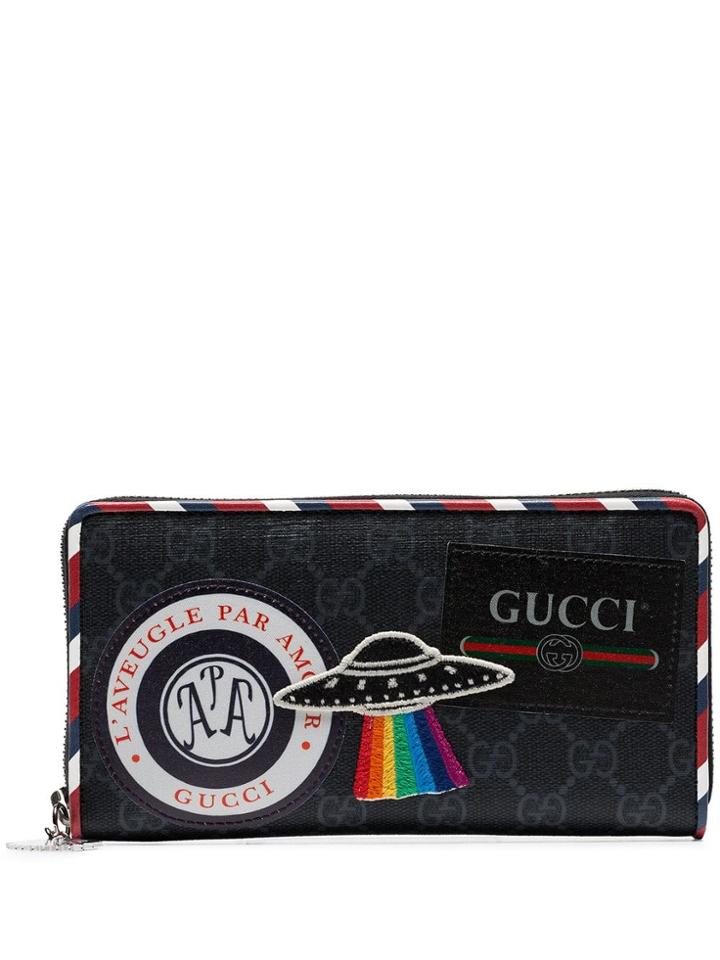 Gucci Black Night Courier Applique Canvas Wallet