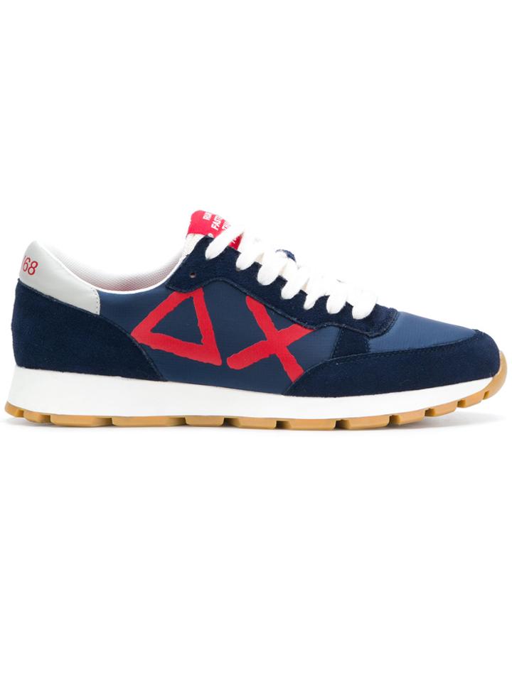 Sun 68 Logo Print Panelled Sneakers - Blue